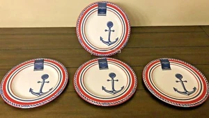 NEU 4 Nautica Costal Maritim rot weiß blau Seil Anker Melamin Speiseteller  - Bild 1 von 5