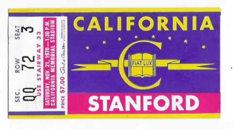1970-1979 Stanford University Indians Cardinal Football Ticket Stubs - You Pick Cover