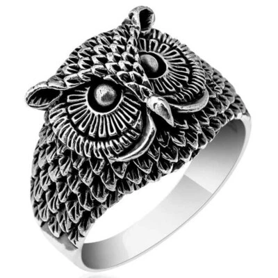 925 Sterling Silver 3D Owl Figure Men's Ring - Image 1 of 4