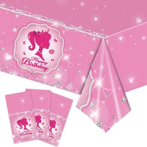 3 Pack Tablecloth Rectangular Cover Pink Girl Party Decorations Princess - Picture 1 of 6