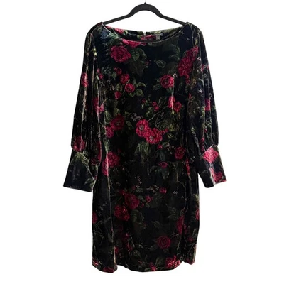 Ann Taylor Dark Floral Velvet Shift Dress NWT Size 18 Balloon Sleeve - Image 1 of 4