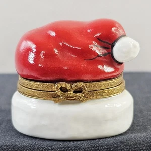 Limoges France Peint Main NL Eximious Christmas Santa Claus Hat Trinket Pill Box - Picture 1 of 15