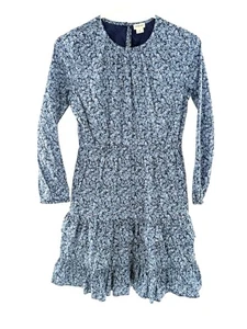Crewcuts Dress Girls Size 12 Tiered Blue White Floral Long Sleeve Ruffle Skirt - Picture 1 of 13