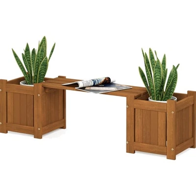 Outdoor Hardwood Planter Bench Set with 2 Planters and Seat - Image 1 of 4