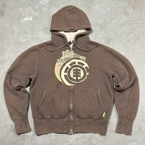 VTG Y2K Element Skateboards Brown Waffle Knit Fleece Sherpa Lined Zip Hoodie LRG - Picture 1 of 14