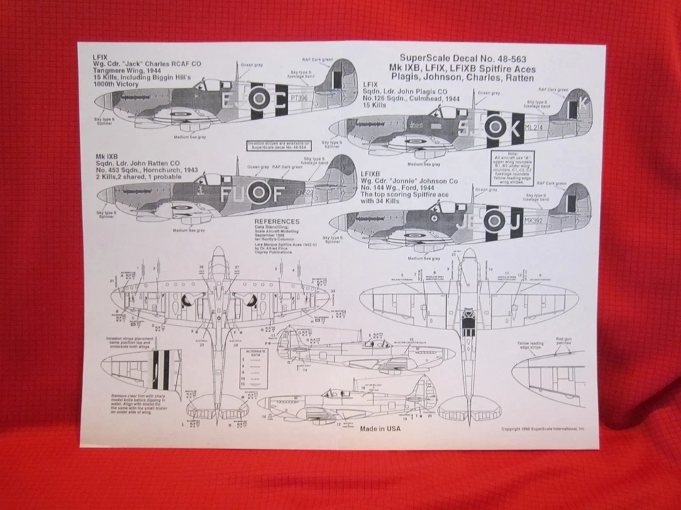 1/48 SuperScale 48-563 Decal Mk IXB, LFIX, LFIXB Spitfire Aces  Y - Image 1 of 2
