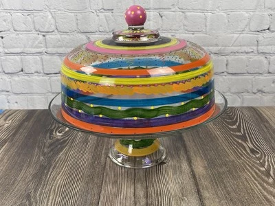 Soporte para pasteles de vidrio pintado a mano 2 en 1 y cubiertas de cúpula ¡para un elegante ponche! Foto 1 de 4