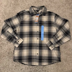 Eddie Bauer Flannel Shirt Mens Large Plaid Cream Long Sleeve Button Up NWT - Picture 1 of 10