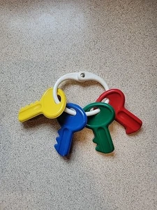 Vintage Set of Bright Colorful Baby Keys Rattle Hard Plastic on Plastic Ring - Picture 1 of 10