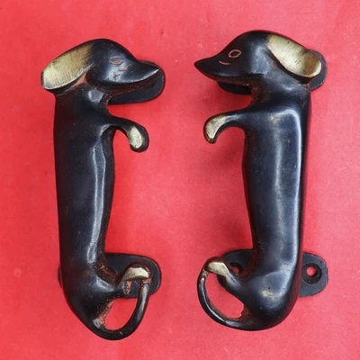 Perillas de manija de puerta de cajón de ventana de latón hechas a mano estilo victoriano con forma de perro Foto 1 de 4