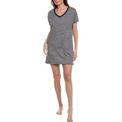 Hanro Laura Bigshirt Sleep Shirt Women XS VNeck Short Sleeve Midnight Stripe NWT - Image 1 of 4