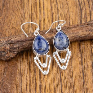 Sodalite Pear 925 Sterling Silver Jewelry. Gift For Her earrings for women - Picture 1 of 5