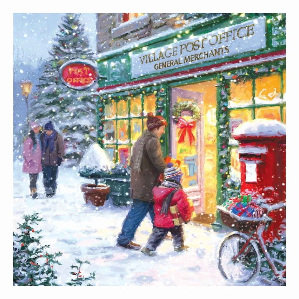 TRACKS PUBLISHING LTD Village Post Office Scene Pack of 10 Large Festive Charity Christmas & Happy New