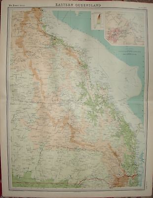 1920 LARGE MAP ~ EASTERN QUEENSLAND ~ 23 INCHES X 18 • 113.36$
