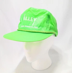 Vtg Valley Truck Parts Neon Green Nylon Snapback Trucker Hat 80s 90s Rope/Corded - Picture 1 of 7