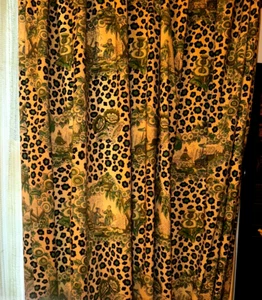 Brunschwig & Fils "Chinese Leopard Toile" Green Mid 60's 2pcs Curtains Drapes - Picture 1 of 14