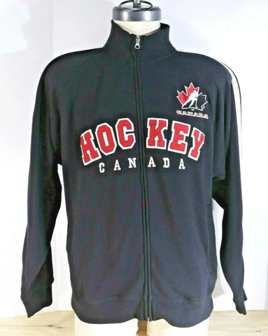 Team Canada Hockey  Full Zip TRACK JACKET Men's Size M Black, Sewn logos EUC Cover