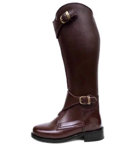 Polo Boots Men Brown Black Argentina Front Zipper Style Leather YKK - Picture 1 of 11