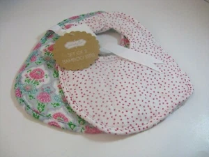 Mudpie Set of 2 Bamboo Bibs Pink Polka Dots, Pink Flowers NWT - Picture 1 of 6