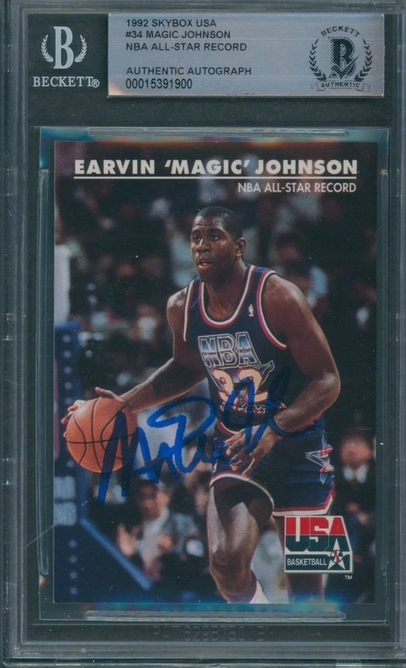 1992 Skybox USA #34 Magic Johnson Beckett Authentic Autograph Signed *1900 - Image 1 of 1