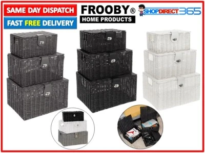 Set of 3 Wicker Resin Woven Storage Baskets Complete with Lid Lock Gift Box NEW - Image 1 of 4