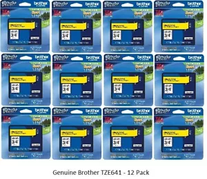 12-PACK Brother TZe-641 Tape Ptouch TZE641 *Genuine Brother* 3/4" Blk/YLW - Picture 1 of 1