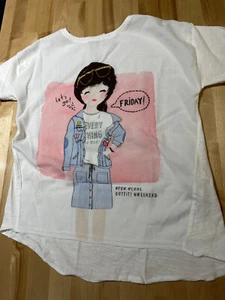 ZARA GIRLS Cool Girl Let's Go Friday Graphics WHITE T-shirt - Girls Sz 9/10 - Picture 1 of 6