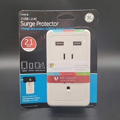GE 13465 protetor contra sobretensão 2 USB 2 AC vários dispositivos carregador indicador de luz - Imagem 1 de 4