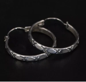 ❤️Vintage Sterling Silver - BEAU Diamond Pattern Hoop Earrings - 3g - Picture 1 of 5
