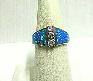 sterling silver opal ring w/white diamond type stones sz7 wgt 5.6 grams tcw .45 - Picture 1 of 11