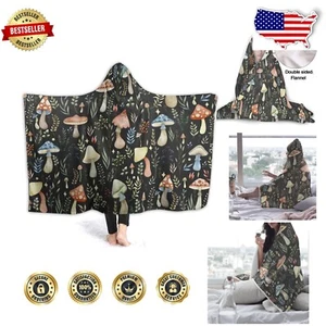 Cozy 80"x60" Mushroom Flannel Hooded Blanket - Perfect Gift for All Seasons - Picture 1 of 8