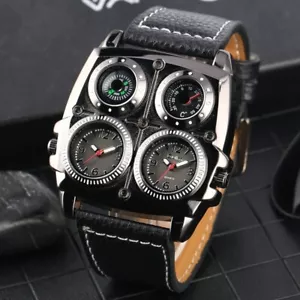Reloj de pulsera Oulm para hombre correa de cuero ejército militar cuarzo esfera brújula - Imagen 1 de 14