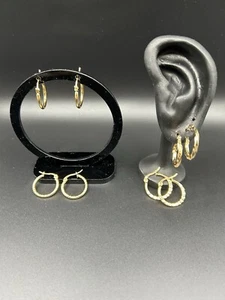 Delicate 18k Gold Plated Hoop Earrings Set Of 4 Pairs Stainless Steel - Picture 1 of 17