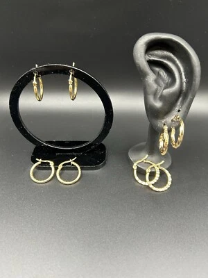 Delicate 18k Gold Plated Hoop Earrings Set Of 4 Pairs Stainless Steel - Image 1 of 4