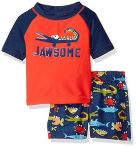 Kiko & Max Infant Boys Red Two-Piece Rashguard Swim Set Size 3/6M 6/9M - Picture 1 of 1