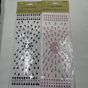 2 Crafter's Square Black/Pink Jewel Rhinestone Starburst Gem Stickers - Picture 1 of 4
