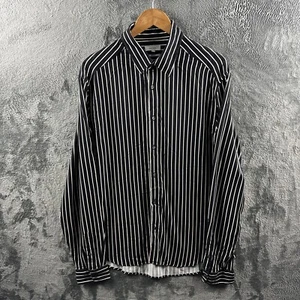 Camicia uomo Reiss a righe viscosa slim fit manica lunga con bottoni nero bianco 2XL - Foto 1 di 14