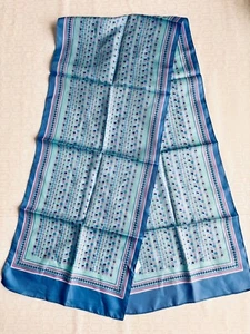 LOVELY!!VTG 60'S-70'S BLUE FLORAL&STRIPE MOD HEAD WRAP RECTANGLE SCARF*53"X11" - Picture 1 of 3