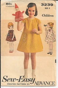 Sew-Easy by ADVANCE 3239 Vintage Sewing Pattern Child's Dress and Puppet, Size 3 - Picture 1 of 2
