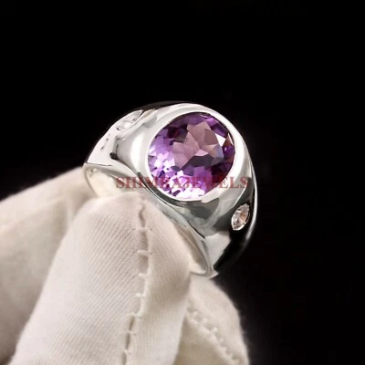 Natural Amethyst Gemstone with 925 Sterling Silver Ring for Men's #870 - Image 1 of 4