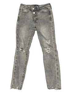 Girls GAP Gray Button Snap Fly Distressed Stretch High Rise Ankle Jegging 8 - Picture 1 of 5