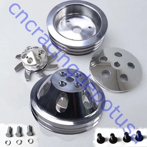 Small Block Chevy 2/3 Groove Aluminum Pulley Kit for Short Pump SBC 283 305 350 - Picture 1 of 1