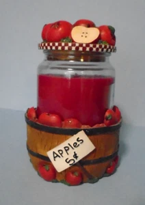 Red Apples In Barrel Jar/Candle Holder With Apple Topper (Candle Not Included) - Picture 1 of 3