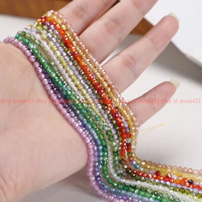 Natural 3mm Faceted Multicolor Zircon Gemstones Round Loose Beads 15" AAA Strand - Image 1 of 4