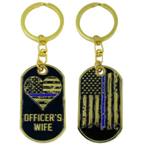 Llavero moneda desafío bandera americana delgada línea azul esposa oficial de policía AA-00 - Imagen 1 de 1