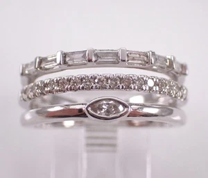 14K Weißgold mehrreihiger Diamant Ring Baguette Hochzeit Jahrestag Band - Bild 1 von 8