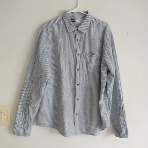 Camisa Antigua Azul Marino para Hombres XXL 2XL XL* Rayas Azules Calce Regular Mezcla de Lino - Imagen 1 de 7