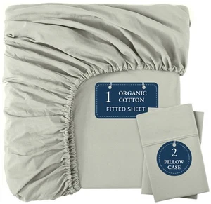100% Organic Cotton Fitted Bed Sheets Queen Size (+Pillowcases) Soft & Comfy ... - Picture 1 of 9