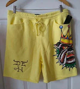 ED HARDY HERREN SWEATSHORTS GELB BULLDOG KING PRINT, GRÖSSE L - Bild 1 von 4