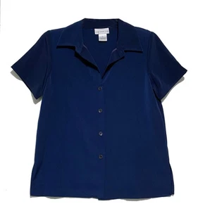 Susan Graver, QVC, Royal Blue Button-Up Short Sleeve Shirt, size S - Picture 1 of 3